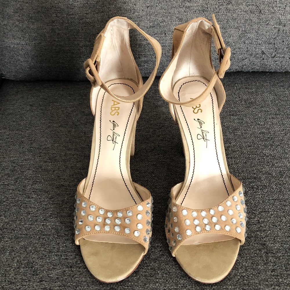 ABS Allen Schwartz Leather upper Light-Tan Bling Studded Heels